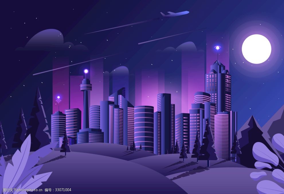 金屬柱構(gòu)筑的未來(lái)都市 插畫(huà)中的建筑美學(xué)