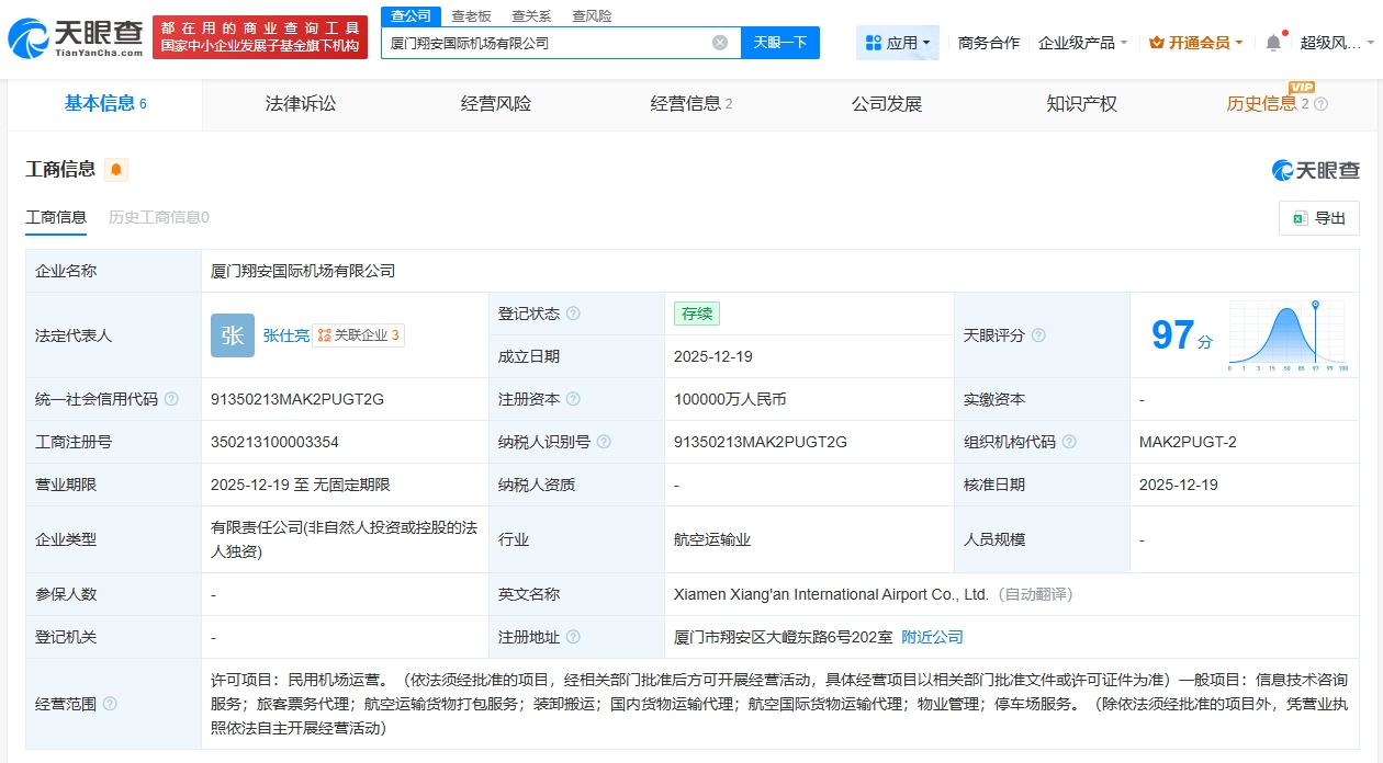 廈門翔安國際機場公司正式成立，注冊資本10億開啟航空服務新篇章